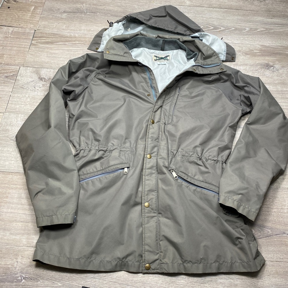 LL Bean Gore-Tex Parka Mens XL Gray Brown Vintage Hooded Rain Jacket Hiking